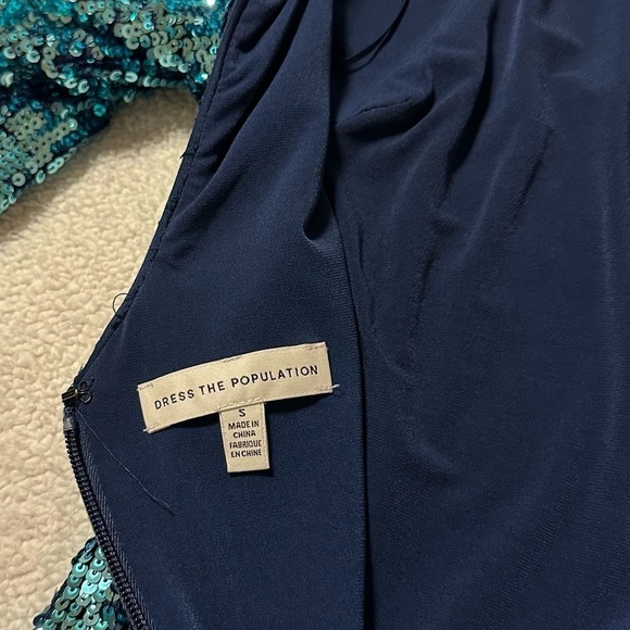 Dress the Population Emery Dress Ice Blue Sequin Long Sleeve Metallic Cocktail - Picture 14 of 17